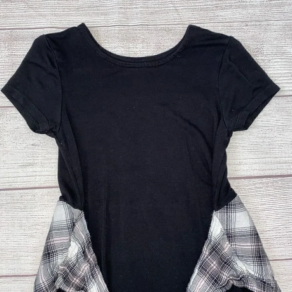 Justice short sleeve dress w/flannel front tie sleeves and back girls sz 6-7